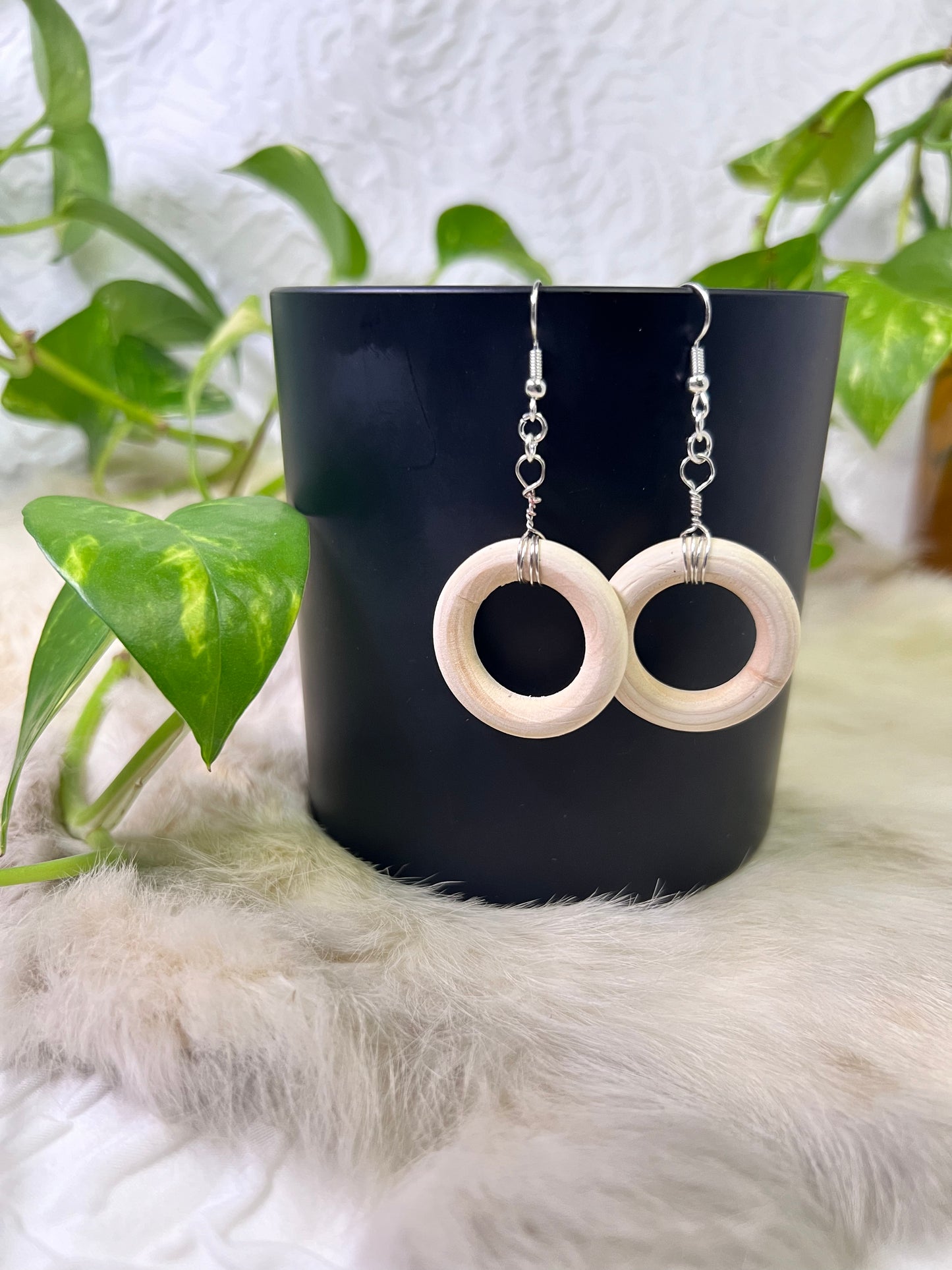 Wooden Hoop Earrings with Silver Accents