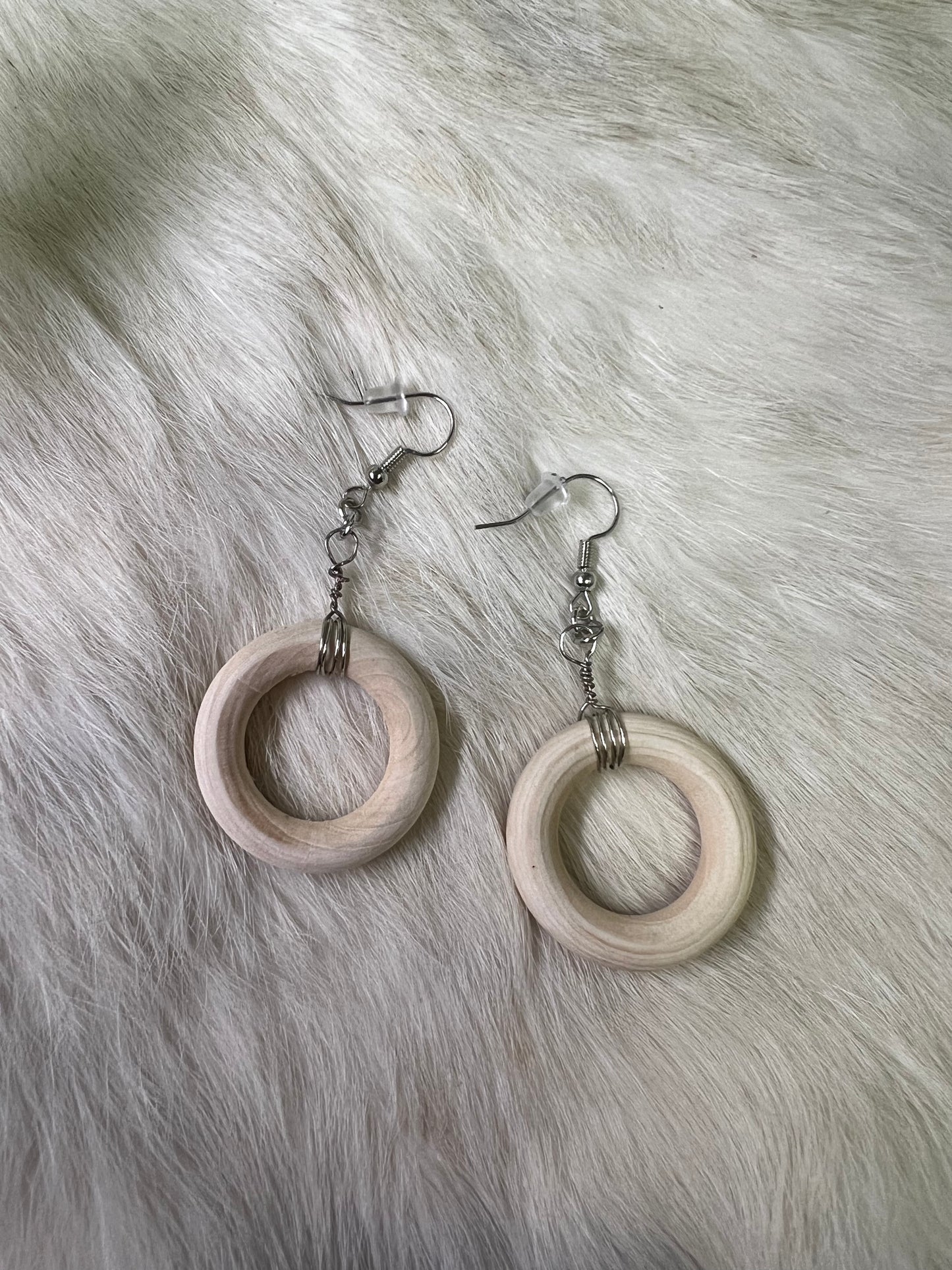 Wooden Hoop Earrings with Silver Accents