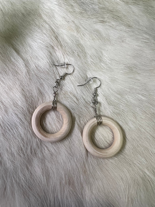 Wooden Hoop Earrings with Silver Accents