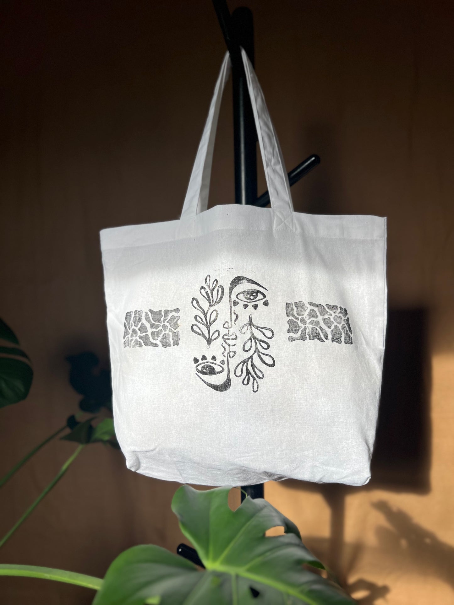 "Face It" Black Printed Tote Bag