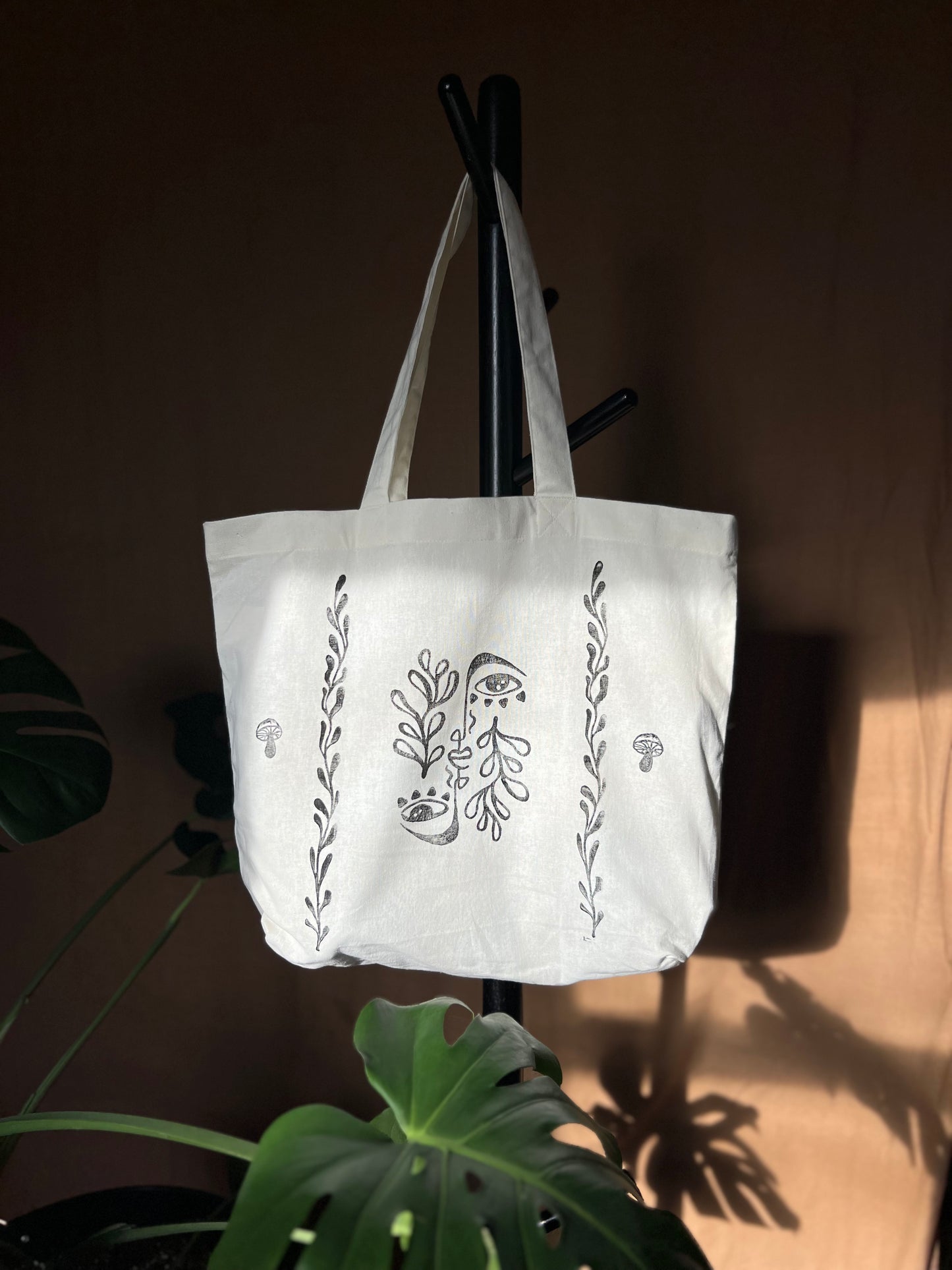 "Face It" Black Printed Tote Bag