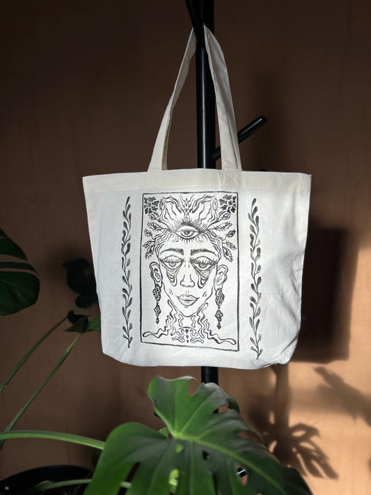 "The Open Mind" Black Printed Tote Bag