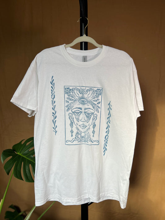 "The Open Mind" Periwinkle Printed T-Shirt (L)